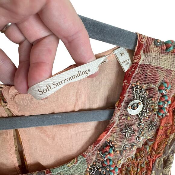 Soft Surroundings Colorful Beaded Boho Sleeveless Crinkle Maxi‎ Shift Dress 2X - Picture 9 of 11